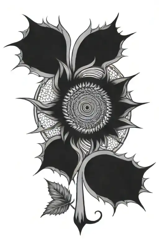 fractal soundwave with sunflower lush forest tattoo design idea