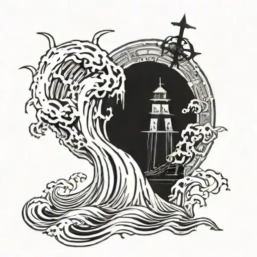 Sea, rain, strom,midnight,lighthing,poseidon and scrpio tattoo design idea