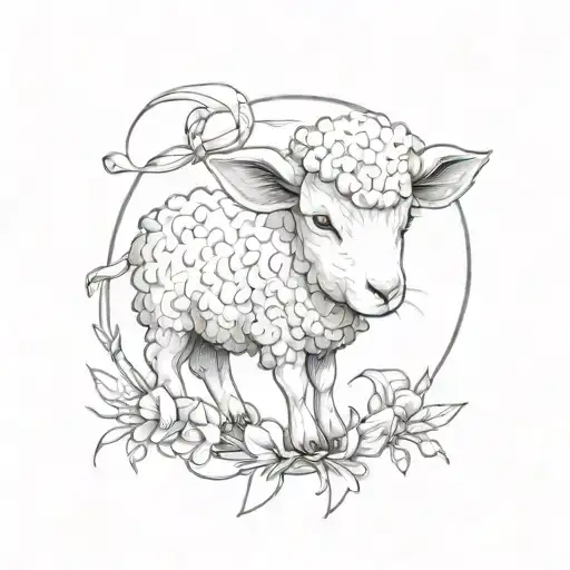 lamb with a bow tattoo design idea