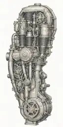 Upper Arm (Shoulder):  Background: A faded blueprint of a classic car engine (V8 or desired engine type) fills the upper tattoo design idea