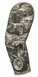 full arm sleeve. hot rod and fabrication theme  tattoo design idea