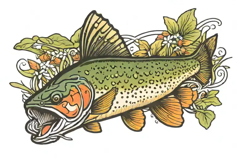brook trout eating mayfly tattoo design idea