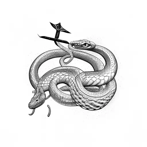 snake mixed with trident of poseidon for neck tatto tattoo design idea