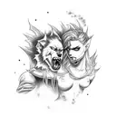 werewolf ripping out a succubus' throat tattoo design idea