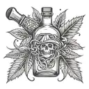 A tequila bottle with football laces and weed leaves tattoo design idea