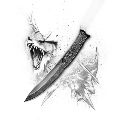 Bowie knife with hunting inside tattoo design idea