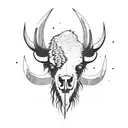 bison skull, western landscape, traveling man tattoo design idea