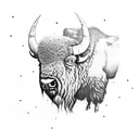 bison skull, western landscape, traveling man tattoo design idea