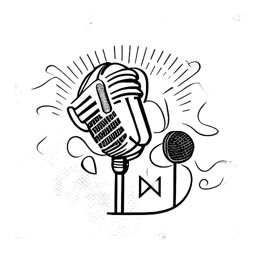 A black inked microphone with the phrase 'Yo siempre he estado aquí' tattoo design idea