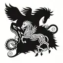 horse with snakes and griffins fighting tattoo design idea