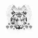 dark fantasy with tiger, cave, tree, animal skulls that are consumed by nature tattoo design idea