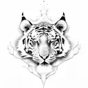 dark fantasy with tiger, cave, tree, animal skulls that are consumed by nature tattoo design idea