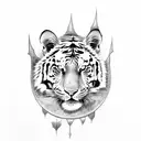dark fantasy with tiger, cave, tree, animal skulls that are consumed by nature tattoo design idea