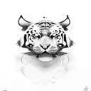 dark fantasy art with tiger, skull, and trees are being consumed by nature  tattoo design idea