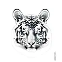 dark fantasy with tiger, cave, tree, animal skulls that are consumed by nature tattoo design idea