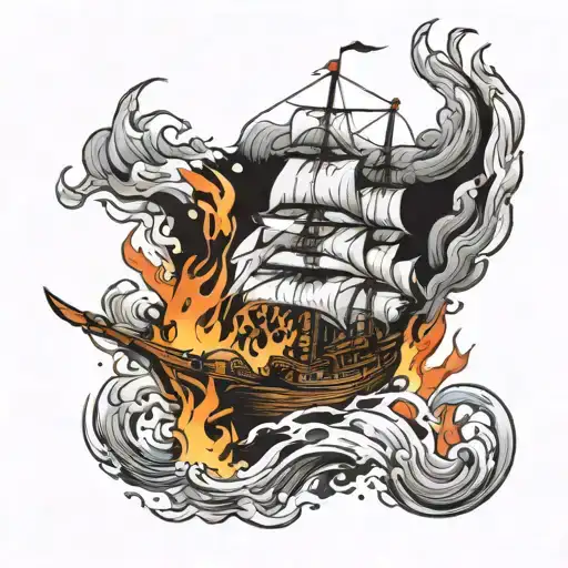 burning ship  tattoo design idea