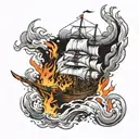 burning ship  tattoo design idea