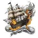 burning ship  tattoo design idea