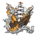 burning ship  tattoo design idea
