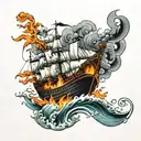 burning ship  tattoo design idea