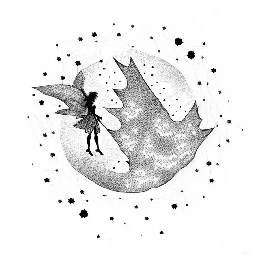 Fairy silhouette surrounded by a constellation of stars tattoo design idea
