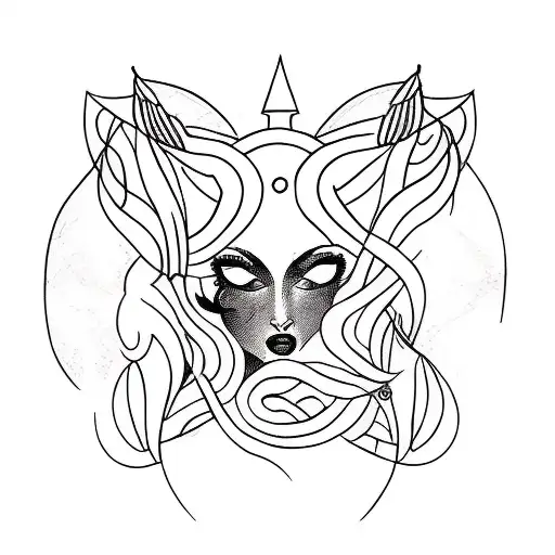 medusa com olhos cobertos pelas cobras tattoo design idea