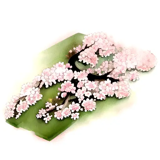 old Key with japanese Cherry flowers tattoo design idea