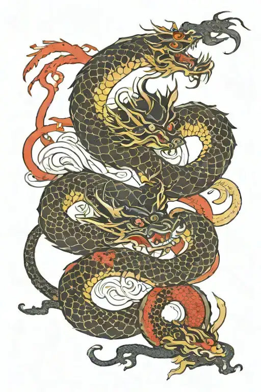 Black Dragon and Red Snake wrapped tattoo design idea