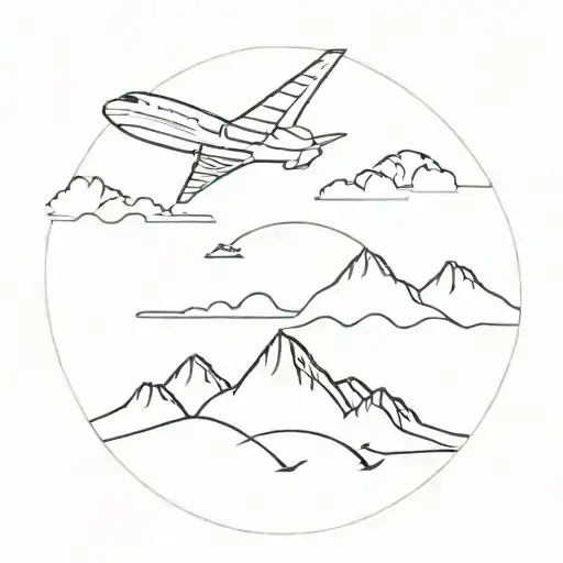 airplane mountains and ocean tattoo design idea