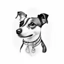 Illustrate a Jack Russell playing a musical instrument associated with Depeche Mode tattoo design idea