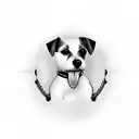 Illustrate a Jack Russell playing a musical instrument associated with Depeche Mode tattoo design idea