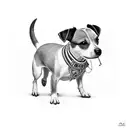 Illustrate a Jack Russell playing a musical instrument associated with Depeche Mode tattoo design idea