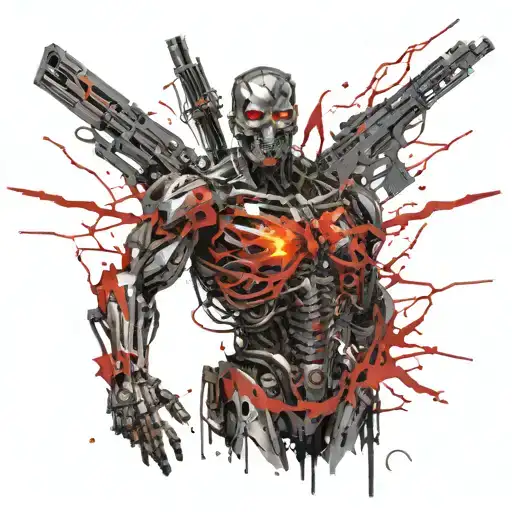 terminator surrounded by fire tattoo design idea