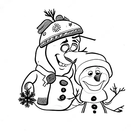 Olaf and Bruni sharing a warm hug in a minimalist design tattoo design idea
