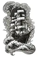 old ship surrounded with big waves heading to the coast tattoo design idea