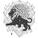A cosmic lion constellation merging with geometric shapes tattoo design idea