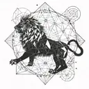 A cosmic lion constellation merging with geometric shapes tattoo design idea