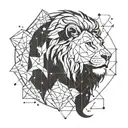 A cosmic lion constellation merging with geometric shapes tattoo design idea