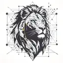 A cosmic lion constellation merging with geometric shapes tattoo design idea