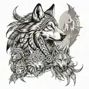 Create a half sleeve featuring a collage of native American heritage, with a wolf, warrior, and copperhead snake tattoo design idea