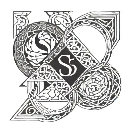 A geometric design incorporating the initials of Samuel and Delia intertwined, symbolizing the bond between siblings tattoo design idea