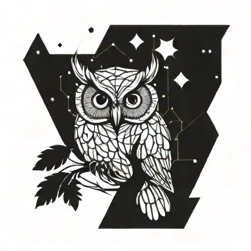Owl Tree Gemini constellation tattoo design idea