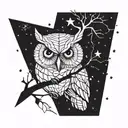 Owl Tree Gemini constellation tattoo design idea