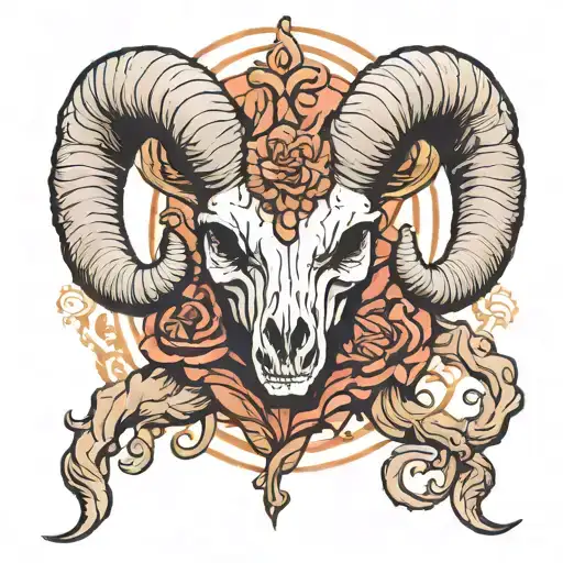 aries ram, aries skull, aries goddess emerging tattoo design idea