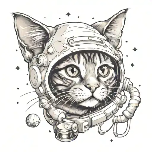 cute cat and space theme tattoo design idea