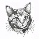 cute cat with space theme tattoo design idea