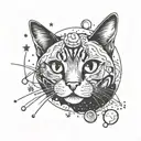 cute cat with space theme tattoo design idea