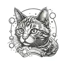 cute cat with space theme tattoo design idea