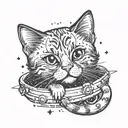 cute cat with space theme tattoo design idea