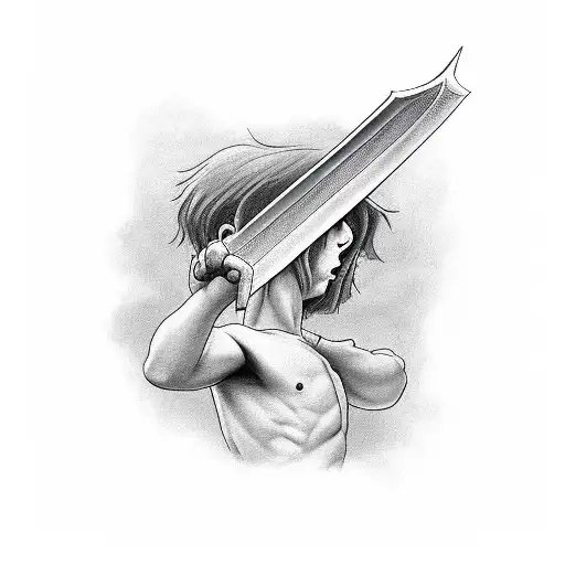 boy pulling a sword from the stone tattoo design idea